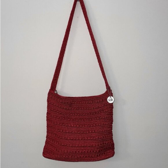 The Sak Red Shoulder Bag Purse Crocheted Nylon - Picture 1 of 3
